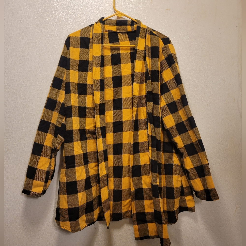 Yellow and Black Plaid Open Cardigan